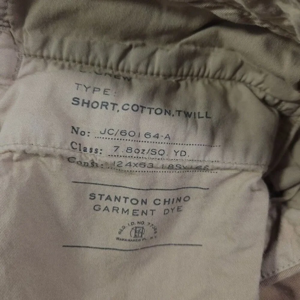 J.Crew Stanton Chino Shorts Mens 34 Khaki Tan 10.5